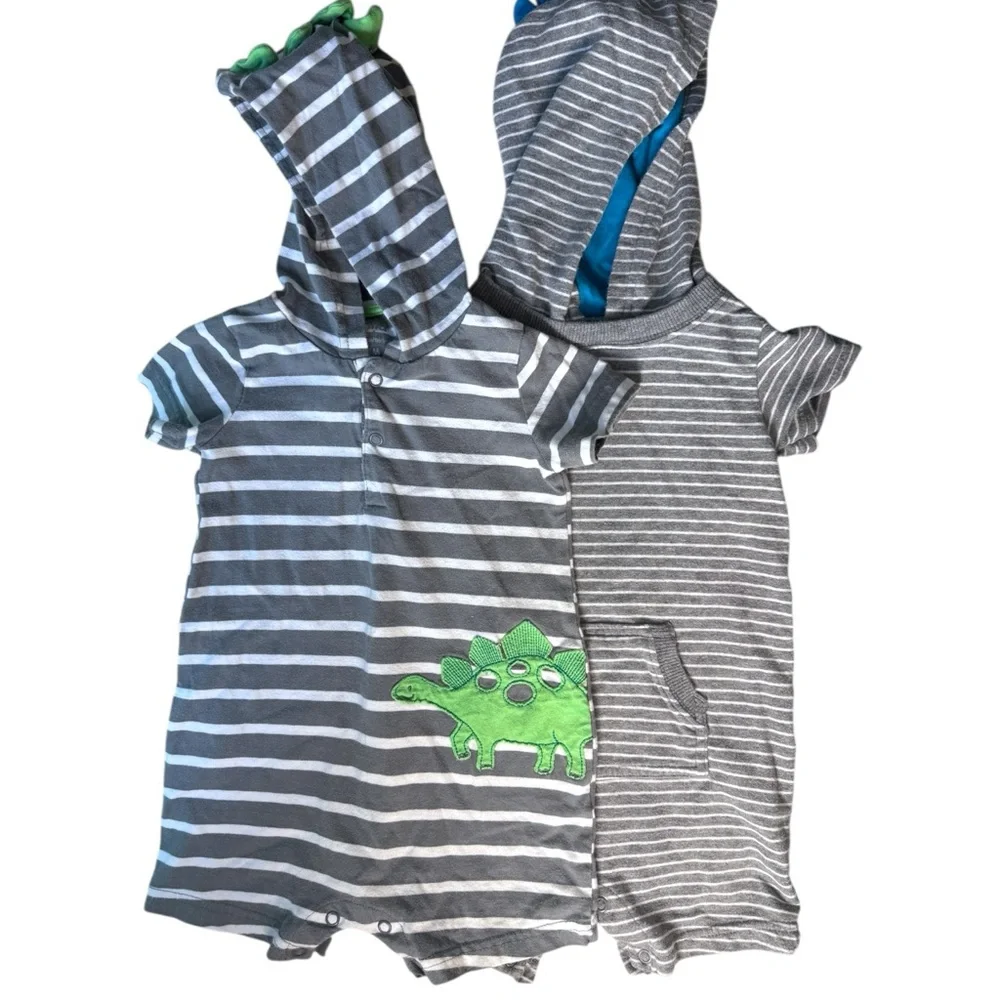 Summer Outfit Lot Short Sleeve Outfits Hooded Gray Soft Cotton Dinosaur